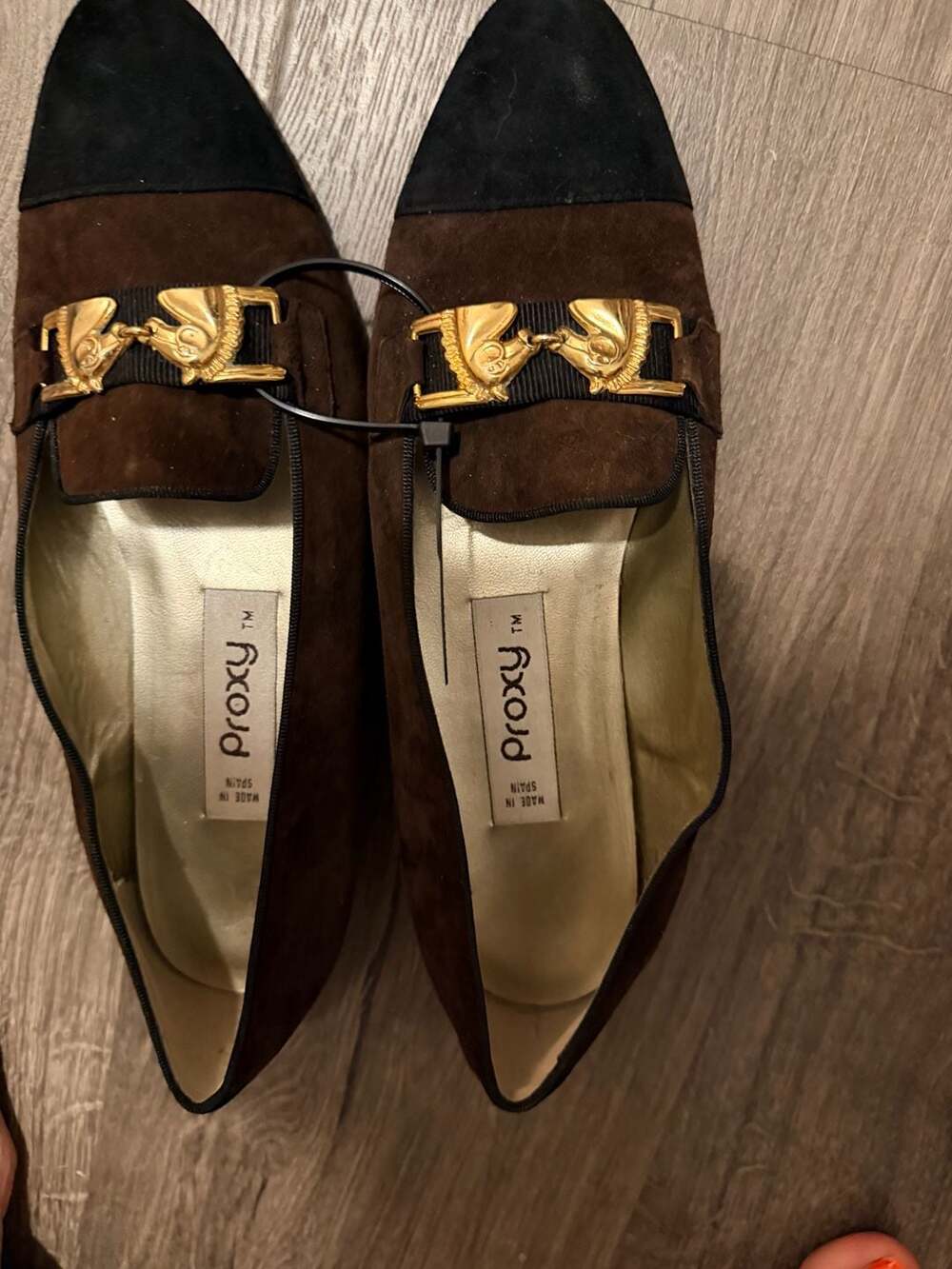 Proxy Vintage Brown Suede Loafers with Gold Tone Buckle Detail